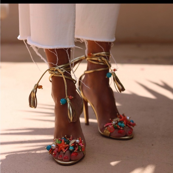 **NEW**  ALAMEDA TURQUESA Bahamas gold heels size 36 - Picture 3 of 5